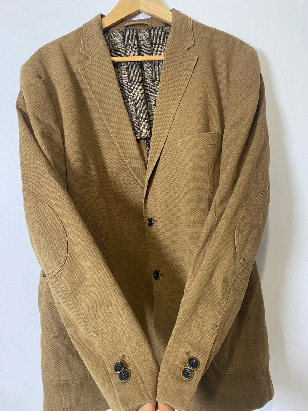 Johnston & Murphy Men's Blazer Coat XL Brown/Tan Elbow Patch Cotton Business